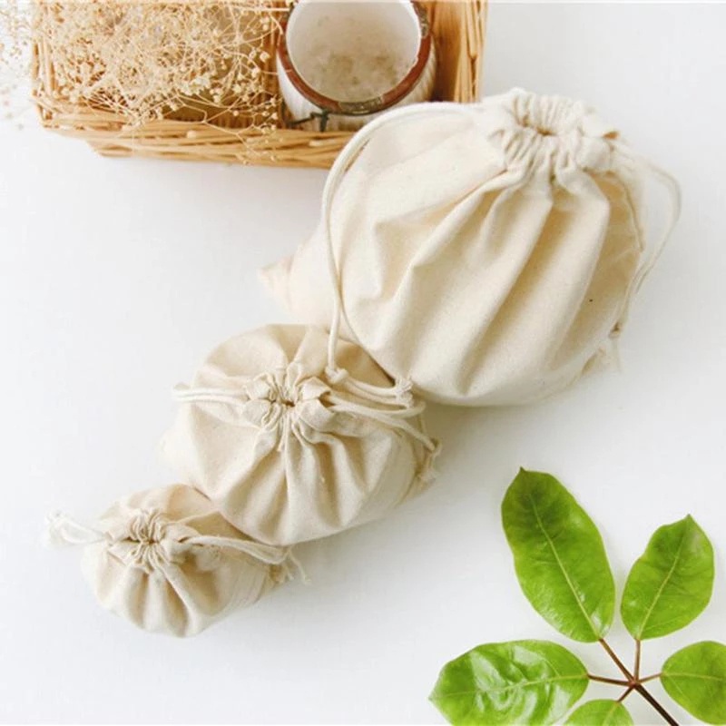 Túi Dây Rút Vải Lanh Trơn Màu Đựng Đồ Đa Ứng Dụng Có Thể Tái Sử Dụng