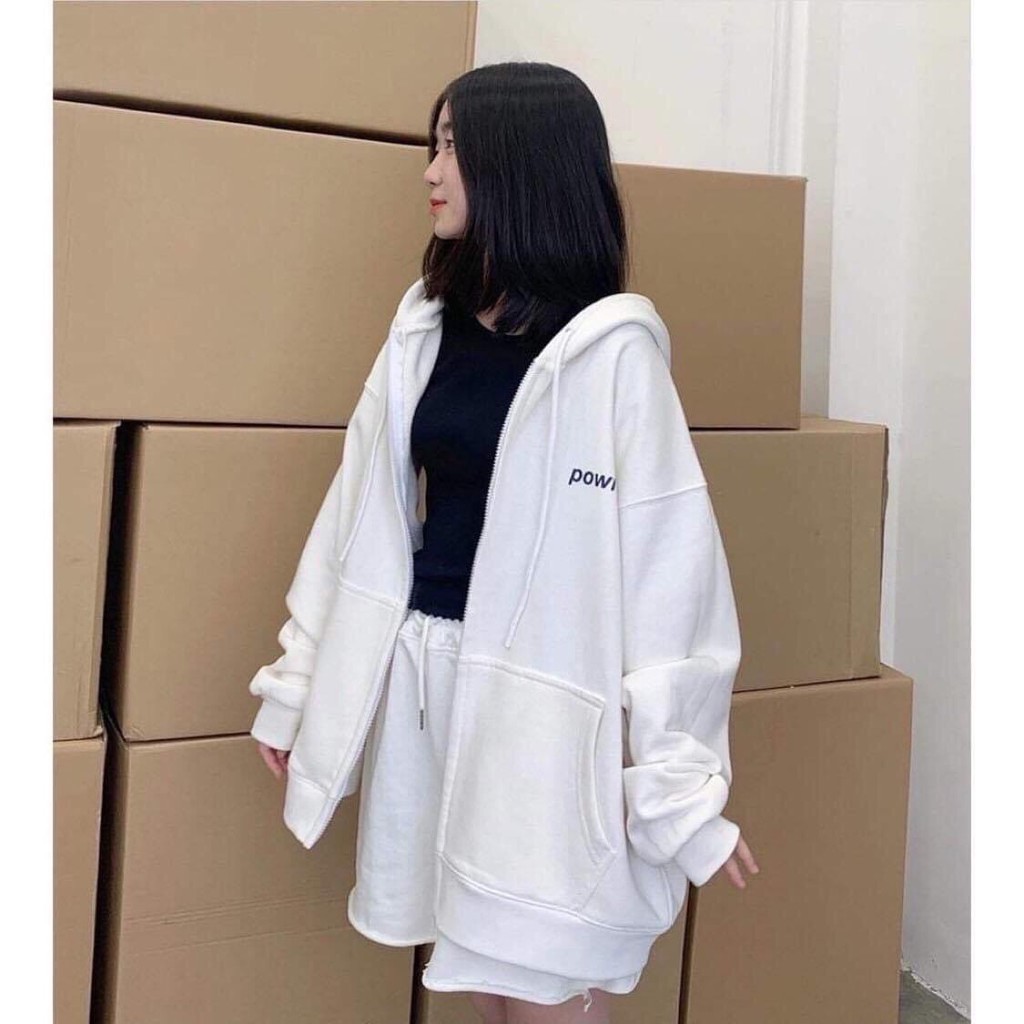 Áo hoodie Chống Gió Lạnh Cho Nam Cho Nữ Có Dây Kéo Khoác Nỉ Form Rộng In Hình POWR Unisex Ulzzang 5 Màu ( Kèm Ảnh Thật)