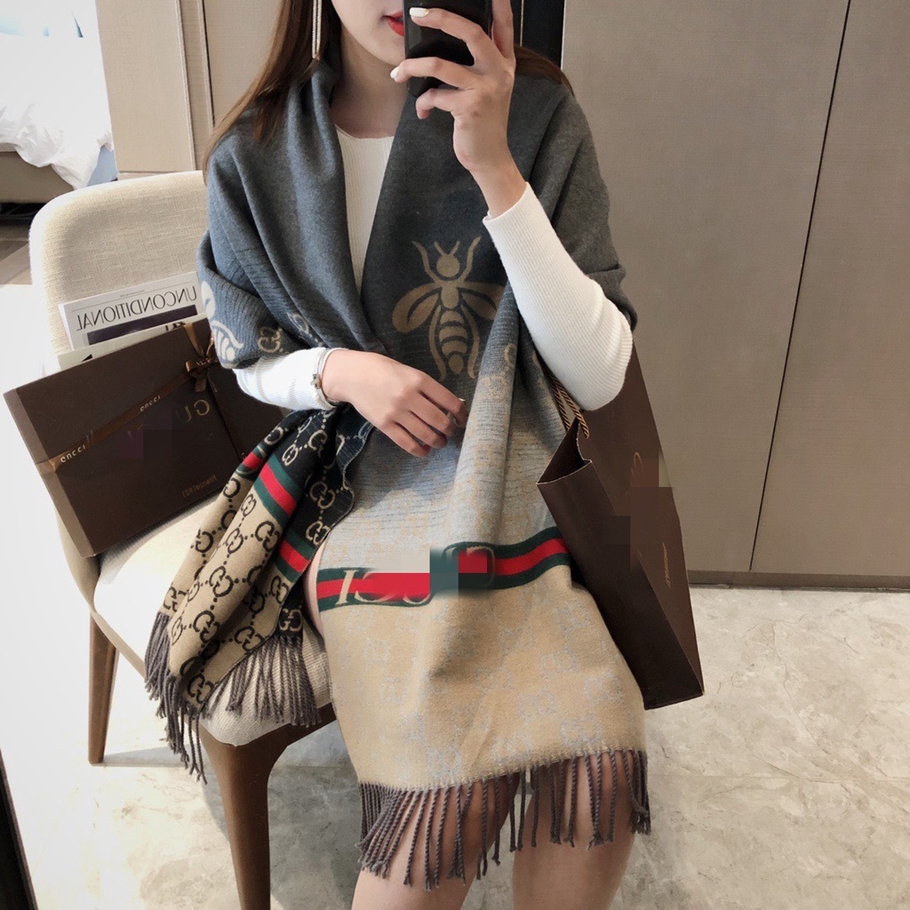 Khăn choàng dài bằng cashmere nhân tạo họa tiết hai mặt thời trang đường phố cho nữ