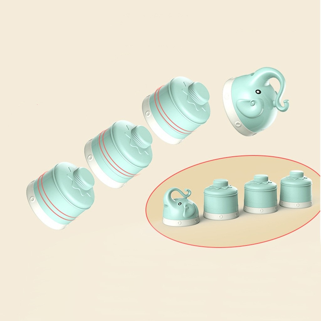 Hộp Chia Sữa Bột Thức Ăn Cho Bé 3 Ngăn Hình Voi Nghộ Ngĩnh Có Móc Thông Minh