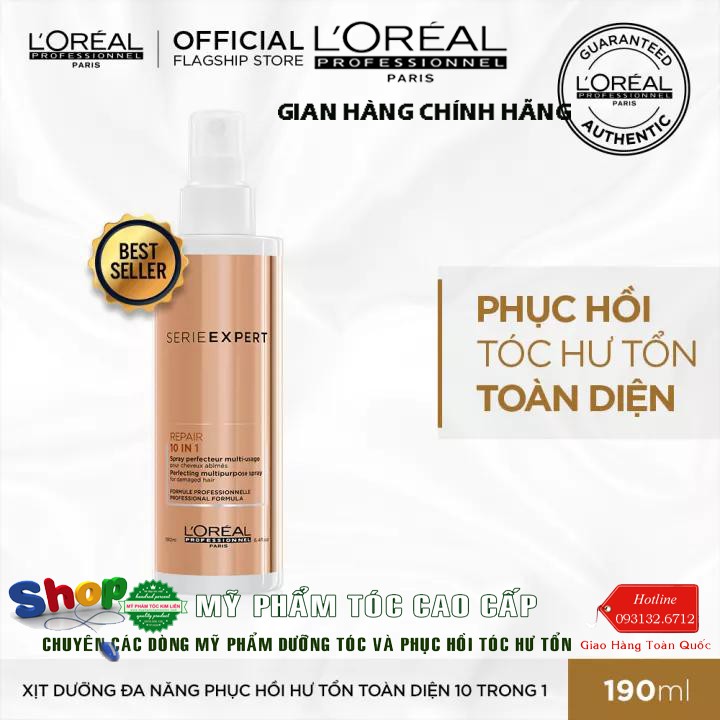 [L'oreal-chính hãng] Xịt dưỡng đa năng phục hồi tóc hư tổn 10 trong 1 Serie Expert Repair 10 in 1 L'oréal 190ml