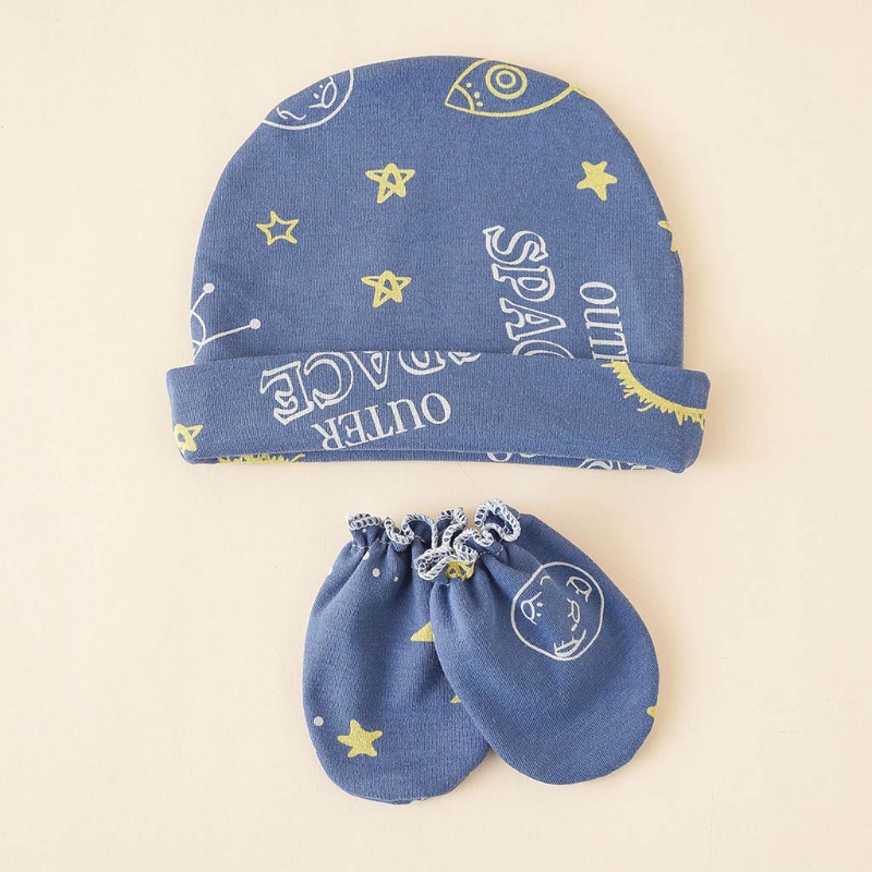 Bộ Găng Tay + Nón + Găng Tay Cotton Chống Trầy Xước In Họa Tiết Dễ Thương Cho Bé Sơ Sinh