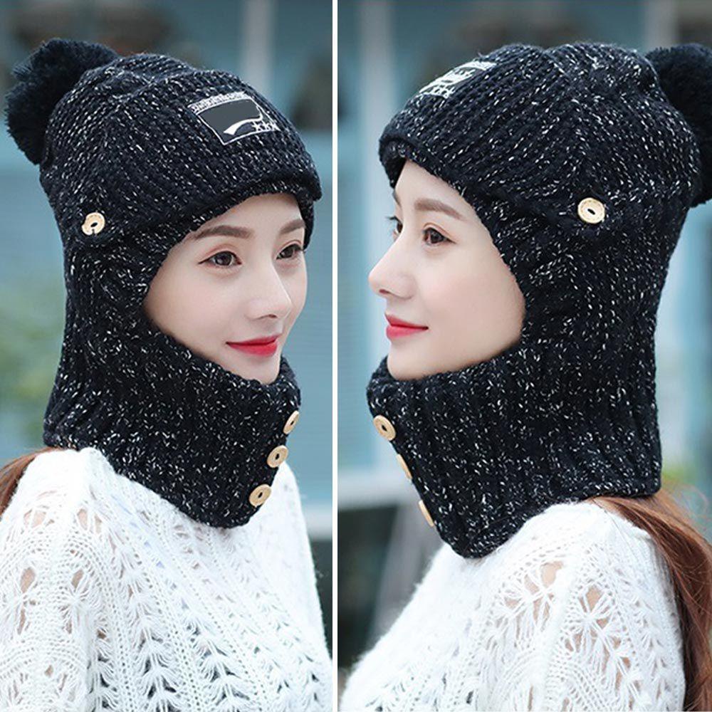 Set Mũ Len + Khăn Choàng Cổ + Chụp Tai Dày Dặn Giữ Ấm Thời Trang Cho Nữ