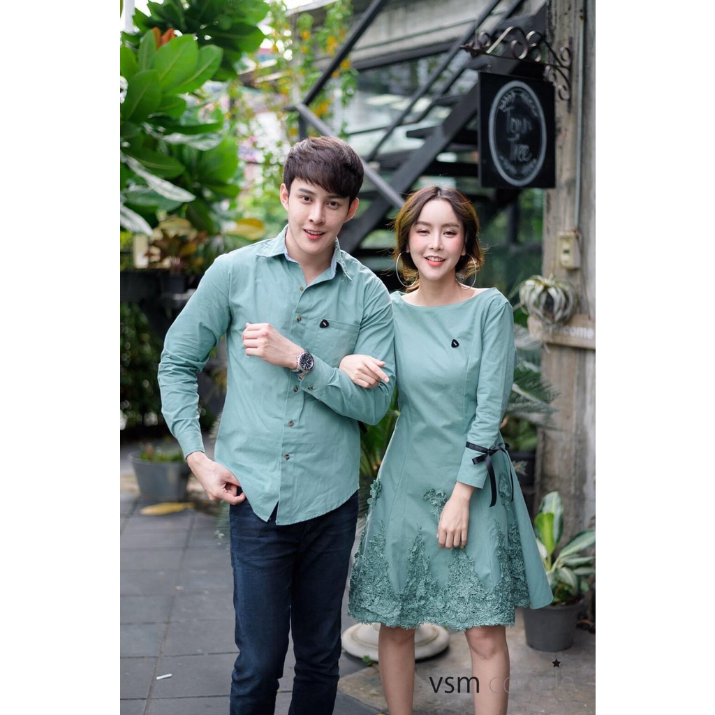 Set đồ đôi, đồ cặp chụp cưới, đi tiệc mint phối ren chân váy siêu xinh giá rẻ Forever Couple Store (giá gồm áo váy)