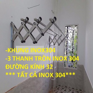Giàn phơi thông minh gắn tường inox 304 phi 32mm