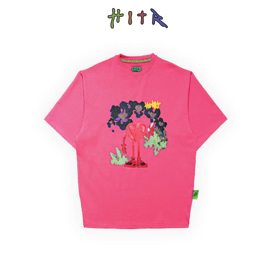 Áo thun unisex HITR Sprays phông tay lỡ nam nữ form rộng oversize in hình trái tim màu hồng