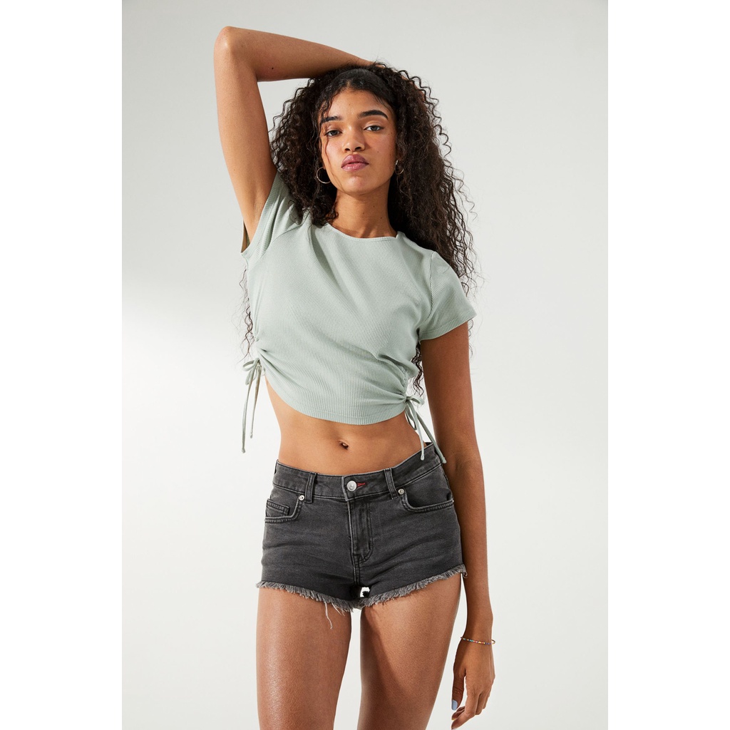 H&M Đức - Áo croptop kiểu cutout eo thắt dây xanh nhạt trắng sale auth cao cấp chính hãng có sẵn 1093929004 HM