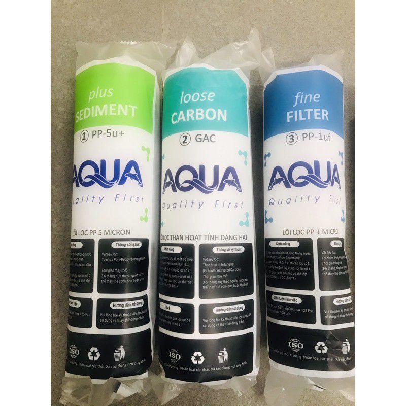 Combo 3 Bộ 3 lõi lọc nước AQUA số 1,2,3 - Hàng chính hãng