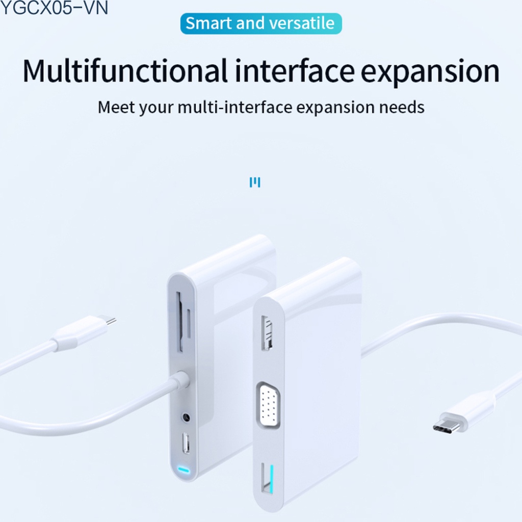 Bộ Hub Usb 7 Trong 1 Type C Hub 4k 1080p Hdmi-Compatible + Vga Pd 5gbps Hỗ Trợ 3.5mm Sd / Tf Cho Điện Thoại Android | BigBuy360 - bigbuy360.vn