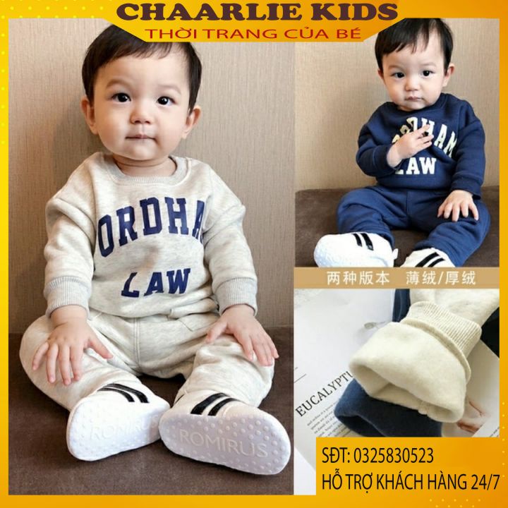 Bộ Thu Đông Dài Tay Chất Nỉ Lót Bông Cho Bé Trai Bé Gái Từ 8kg Đến 28kg Chaarlie Store