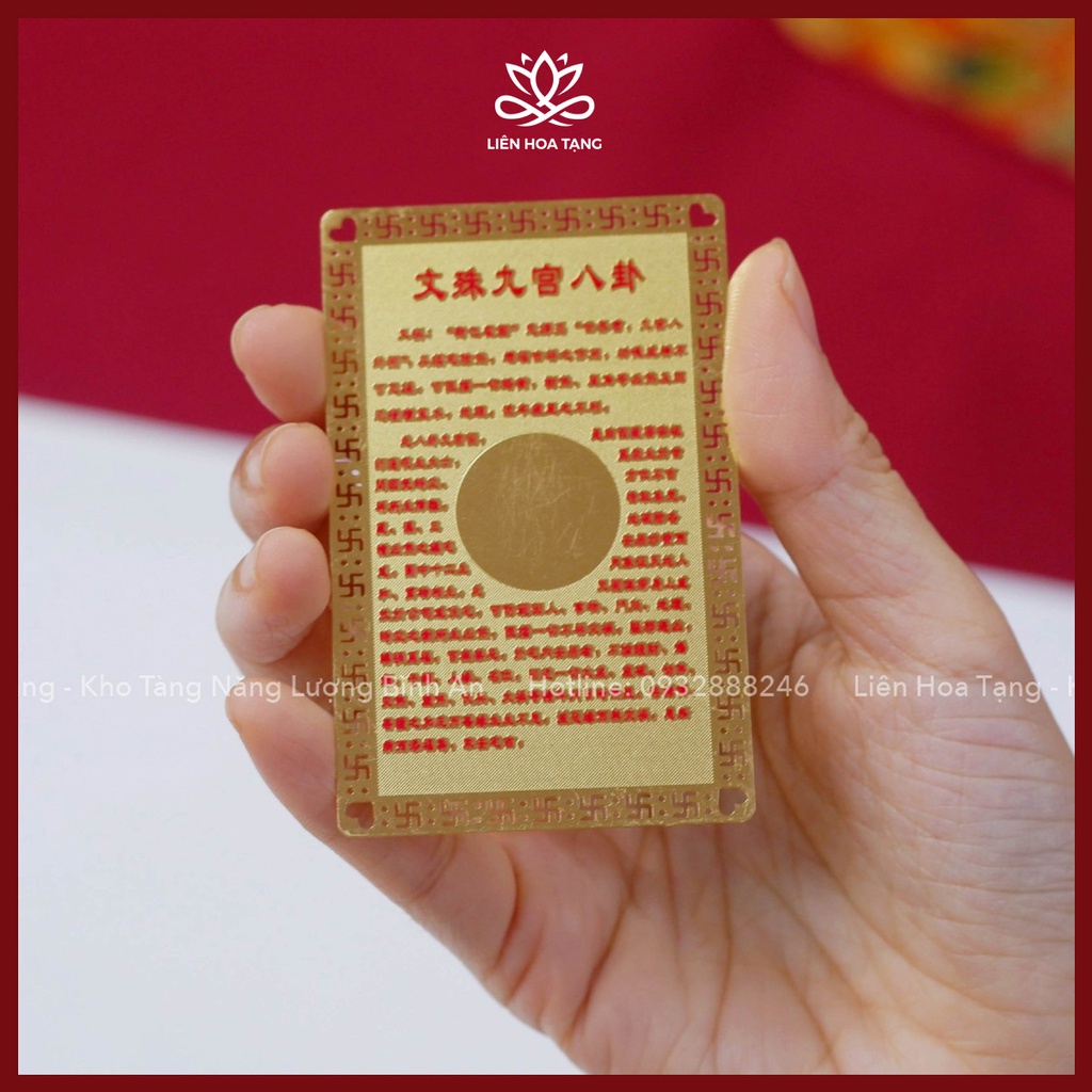 Thẻ bài Văn Thù Cửu Cung Bát Quái & Kalachakra bỏ ví 2 mặt đồng Liên Hoa Tạng