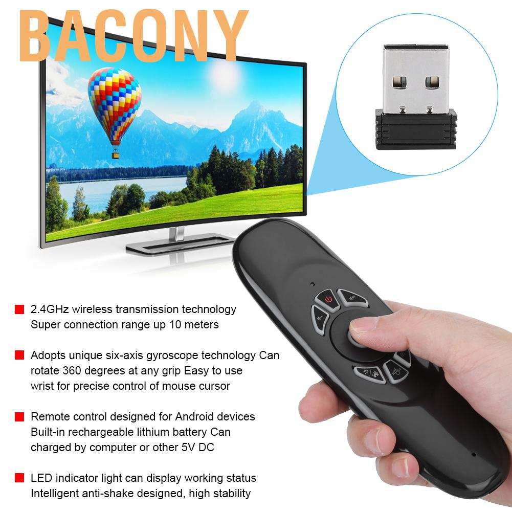 Bacony 2.4GHz Wireless Air Mouse Keyboard Voice Remote Control for TV PC Laptop Black