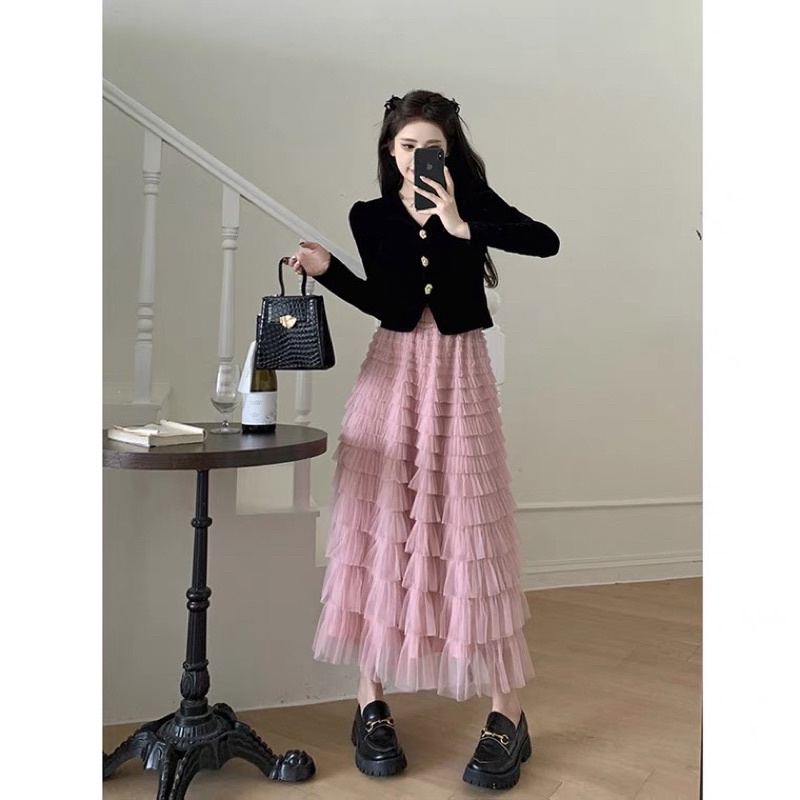 Chân váy voan lưới dài nhiều tầng xinh như công chúa hàng chuẩn taobao
