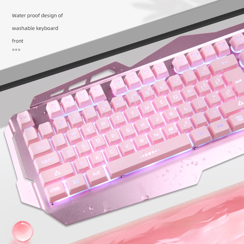 Bàn phím dây chơi game màu hồng có đèn nèn dễ thương thích hợp cho nữ giao diện USB
