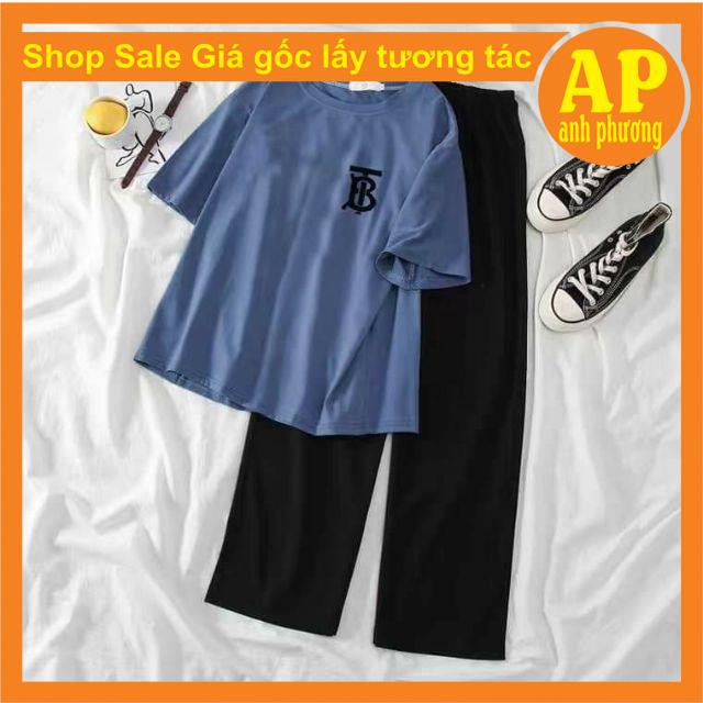 Sét áo phông TB + quần ống rộng❤️gồm áo phông form thụng tay lỡ chất cotton mềm mịn in hình nhỏ❤️quần suông chất sạn