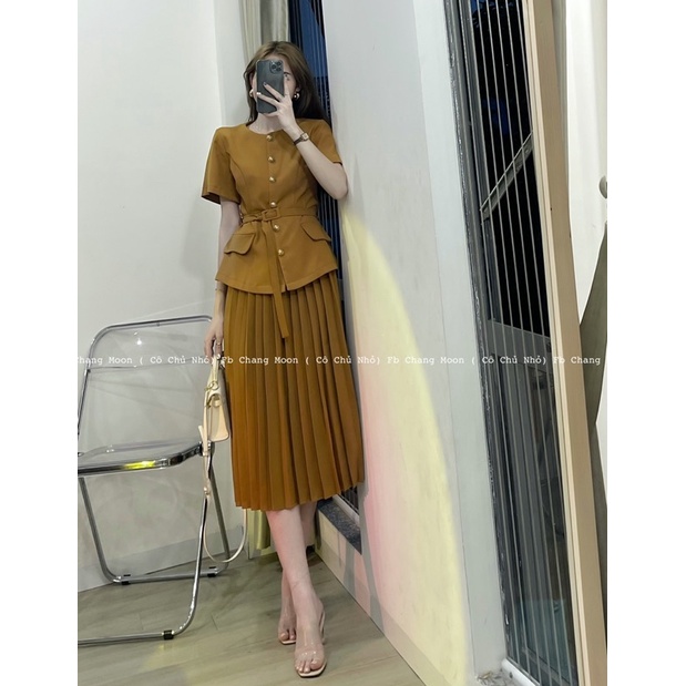 Set chân váy xếp li xoè + áo dáng vest kèm đai hàng có sẵn ( ảnh thật) | BigBuy360 - bigbuy360.vn