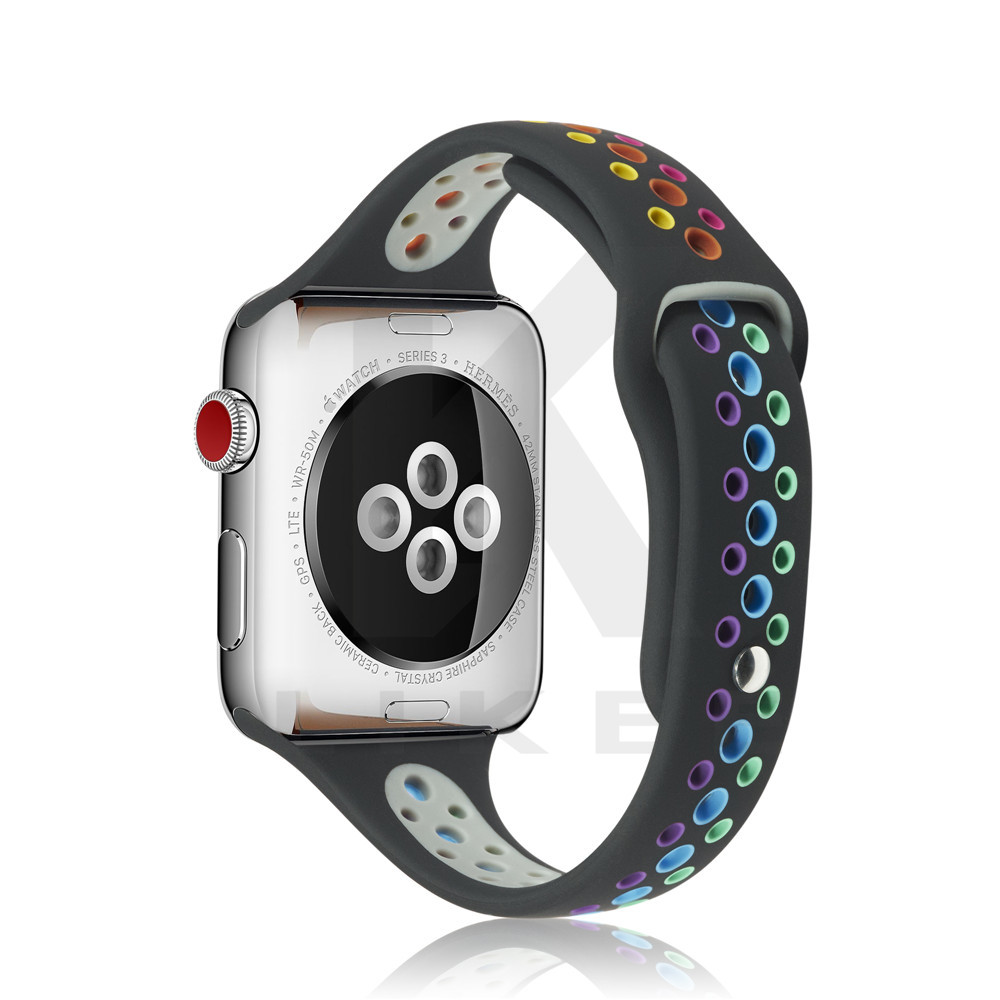 Rainbow Apple Watch Strap Breath Hole Series SE 6 5 4 3 2 1 Size 44mm 42mm 40mm 38mm For Nike + Edition Dây đeo Iwatch Women Man Ladies Hirls Unisex