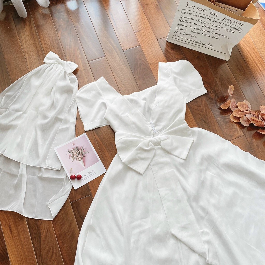 Đầm dự tiệc trắng xòe nơ lưng Cindy Dress sang trọng | BigBuy360 - bigbuy360.vn