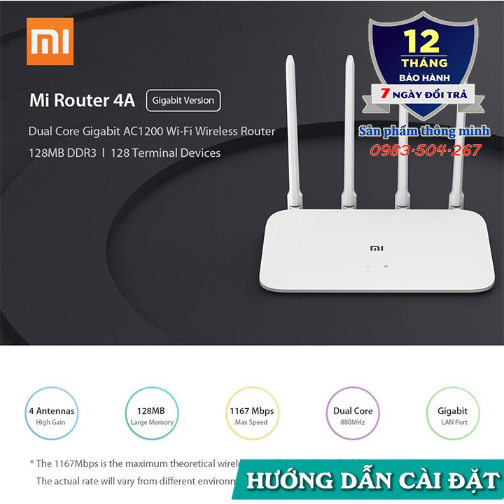 Bộ phát Wifi Router Xiaomi 4A bản Gigabit/4A bản Megabit băng tần kép - Chuẩn AC1200 - kết nối 128 thiết bị | BigBuy360 - bigbuy360.vn