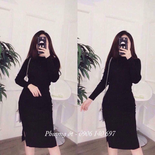 Đầm len body cổ tròn