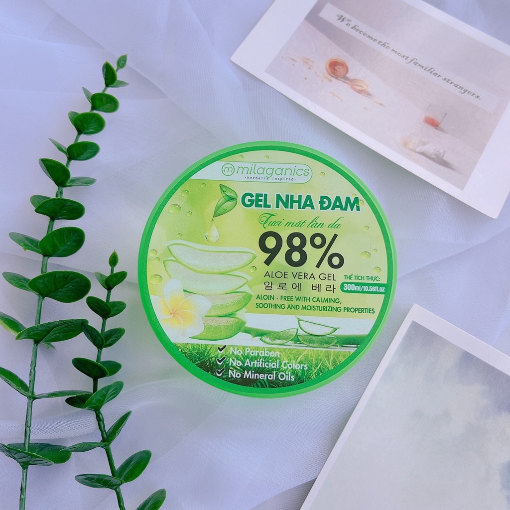 Gel Nha Đam Dưỡng Ẩm &amp; Làm Mềm Da - Gel Lô Hội 98% Aloe Vera Gel MILAGANICS 300ml (Hũ)