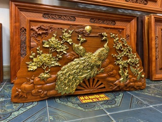 Tranh quạt gỗ phu thê