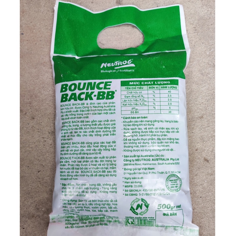 (500g) Phân Hữu Cơ Dynamic Úc Bounce Back - Hữu Cơ BB chuyên dùng rau màu, cây kiểng (hữu cơ đạm cá và thực vật)