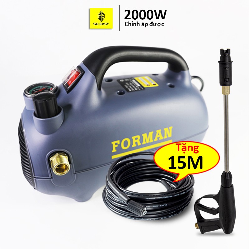 Máy rửa xe mini gia đình, công suất mạnh 2000W xịt tưới cây dễ dàng sử dụng, ống 15m, vòi bơm áp lực cao C0015FM300