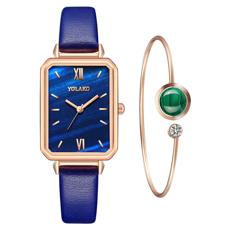 Đồng Hồ Đeo Tay Mặt Hình Chữ Nhật Màu Xanh Lá Dành Cho Nữ