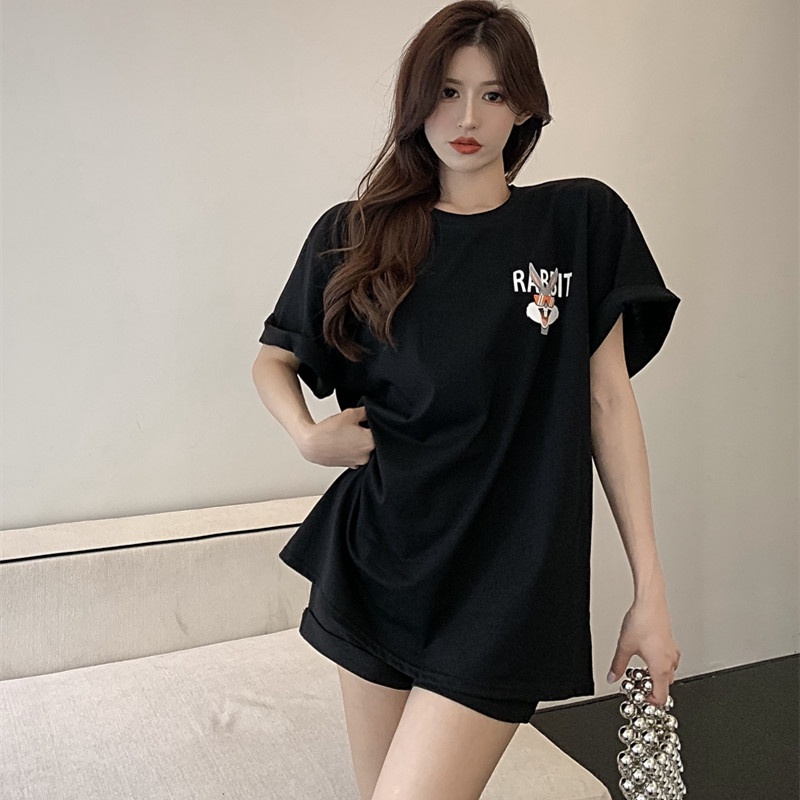 Áo Thun Ngắn Tay Dáng Rộng In Hình Thỏ Hoạt Hình Xinh Xắn