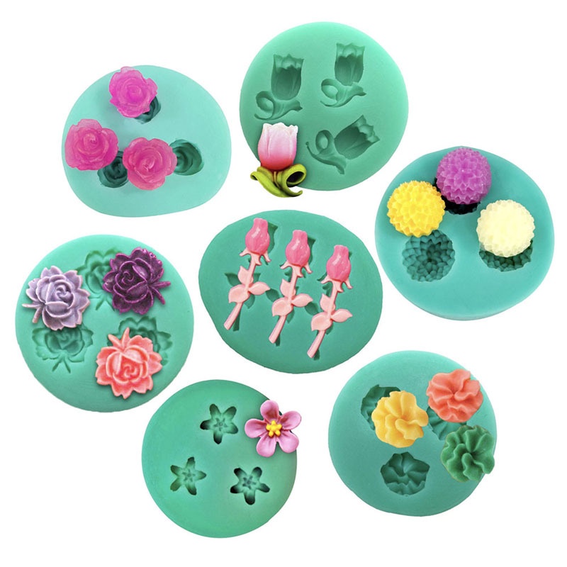 Khuôn Silicone Tạo Hình Làm Bánh Kẹo Hình Hoa Trái Tim DIY