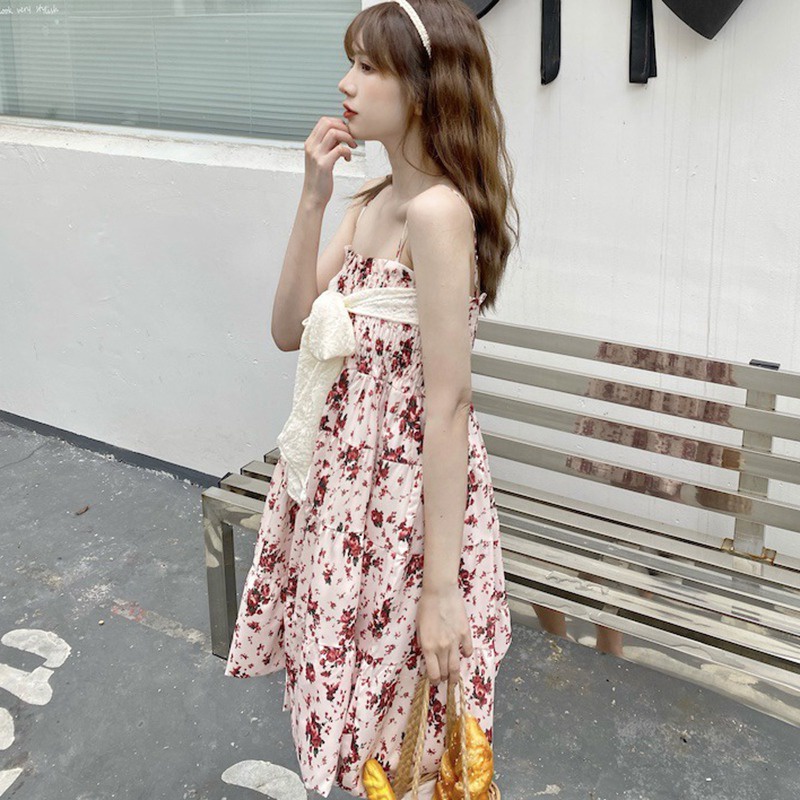 Đầm Hai Dây Họa Tiết Hoa Thời Trang Hàn Quốc Sành Điệu Cho Nữ