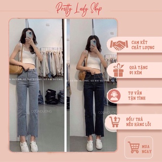 Quần jean nữ ống đứng lệch gấu lưng cao co giãn, quần bò ống đứng,baggy cạp cao chất co giãn
