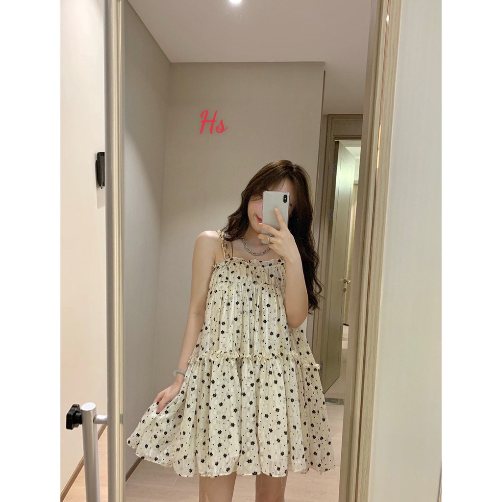 Váy 2 dây hoa nhí 🍉đầm babydoll 2 dây có họa tiết bông hoa nhỏ chất liệu vải co giãn nhẹ thiết kế theo style tiểu thư | BigBuy360 - bigbuy360.vn