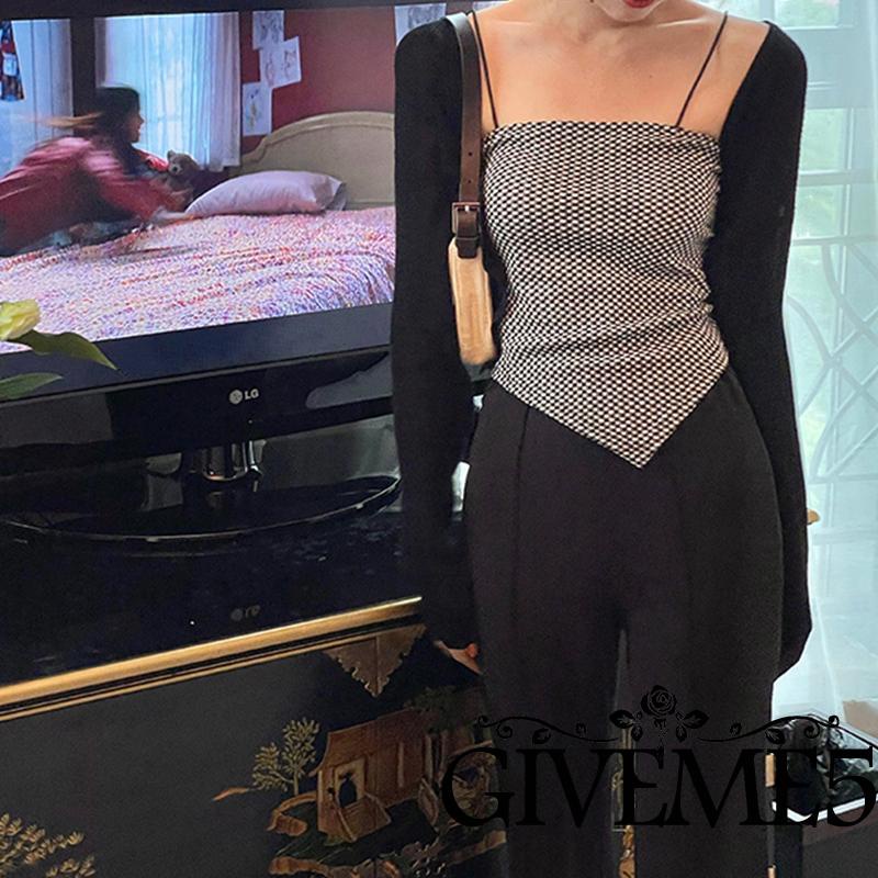 Áo hai dây cổ vuông họa tiết sọc thời trang quyến rũ cho nữ