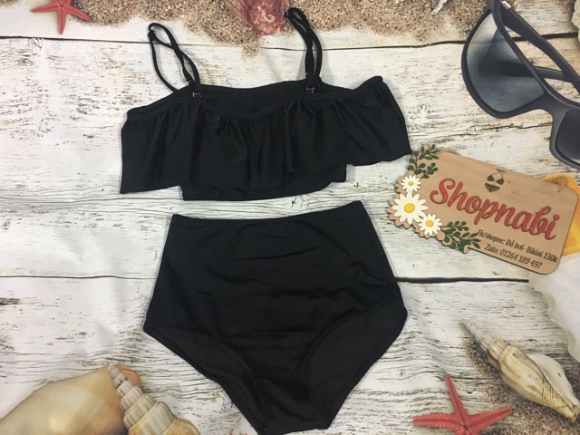 Set bikini rớt vai đen