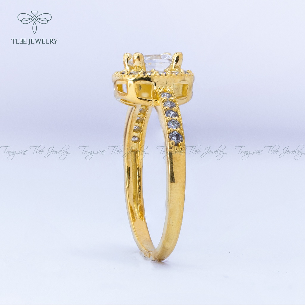Nhẫn bạc nữ TLEE mặt vuông mạ vàng 14k nạm đá viền cao cấp NCJ A0111