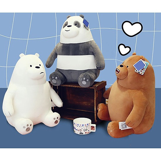 GẤU BÔNG ANH EM NHÀ GẤU WE BARE BEARS NGỒI (15CM---30 CM) VẢI MINISO SIÊU MỊN, HÀNG LOẠI 1