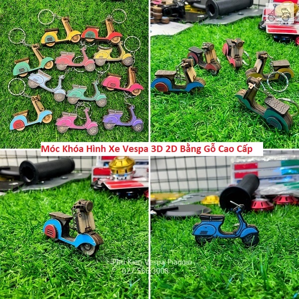 Móc Khóa Hình Xe Vespa 3D 2D Bằng Gỗ Cao Cấp