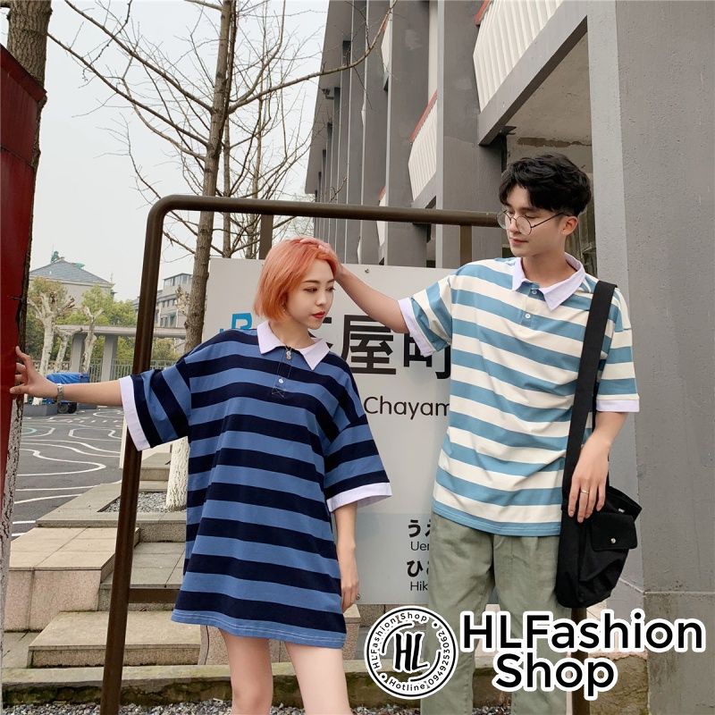 Áo polo thun cổ trụ Unisex sọc ngang to bản lịch sự đơn giản, áo thun có cổ HLFashion | BigBuy360 - bigbuy360.vn