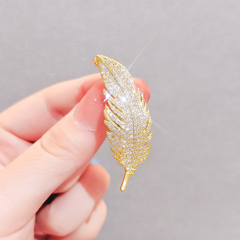 [Jiudoulan] Trâm Cài Áo Hình Lông Vũ Đính Kim Cương Độc Đáo Thời Trang Hàn Quốc Cho Nữ