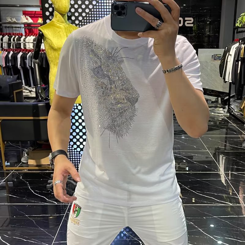 Áo Thun Tay Ngắn Cổ Tròn Họa Tiết Da Báo Đính Đá Thời Trang Mùa Hè Phong Cách Âu Mỹ Mới