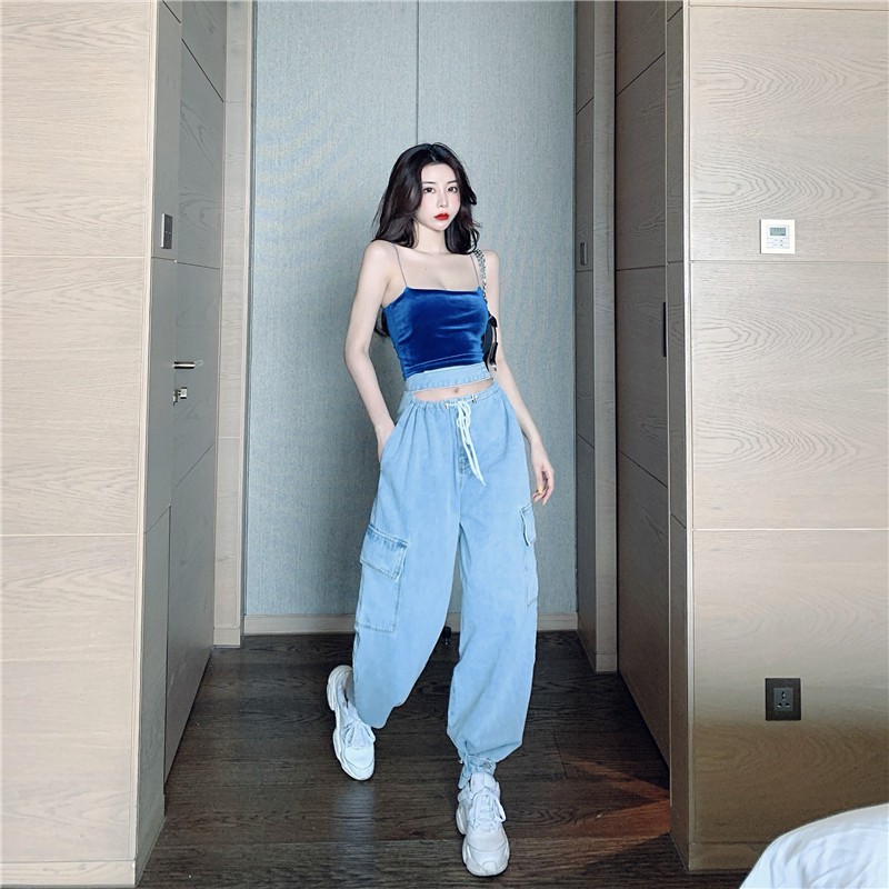 QUẦN JEANS NỮ ỐNG RỘNG PHỐI TÚI TO