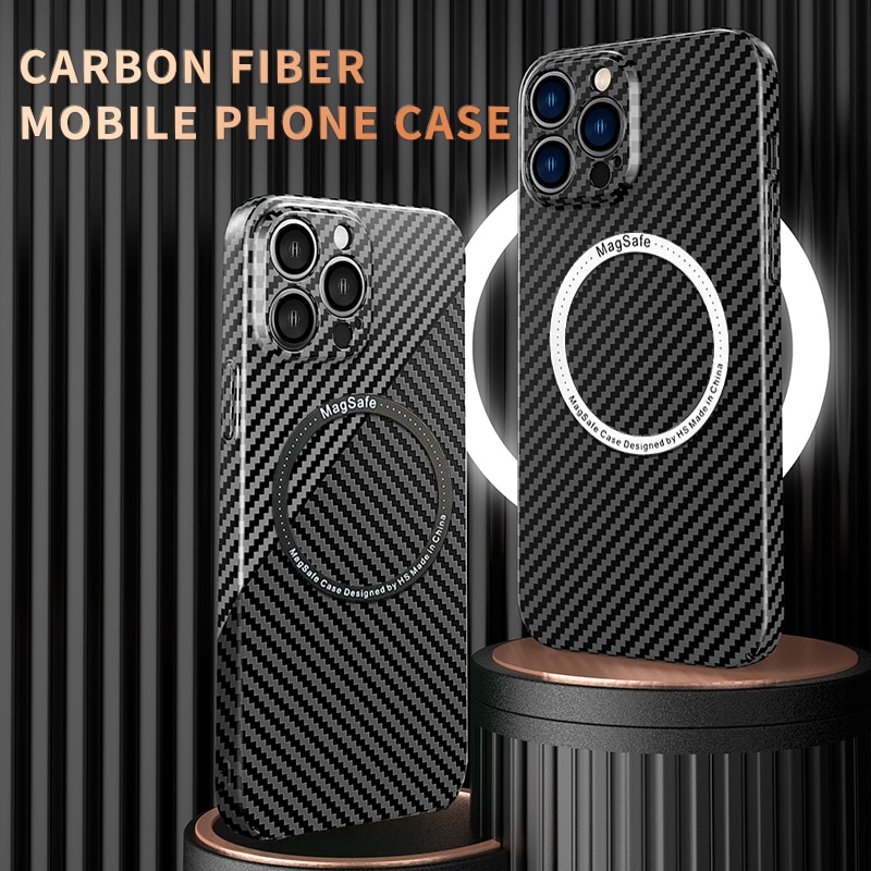 Ốp Điện Thoại Sợi Carbon Siêu Mỏng Chống Sốc Kèm Sạc Không Dây Từ Tính Sang Trọng Cho iPhone 13 11 12 Pro Max