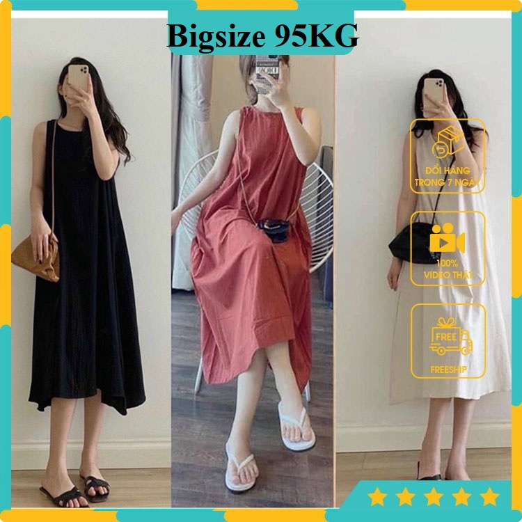 Đầm Suông váy Suông Ba Lỗ, Chất Đũi Cao Cấp, Có Bigsize tới 95KG,  đi tiệc, đi biển, đi chơi, mặc nhà
