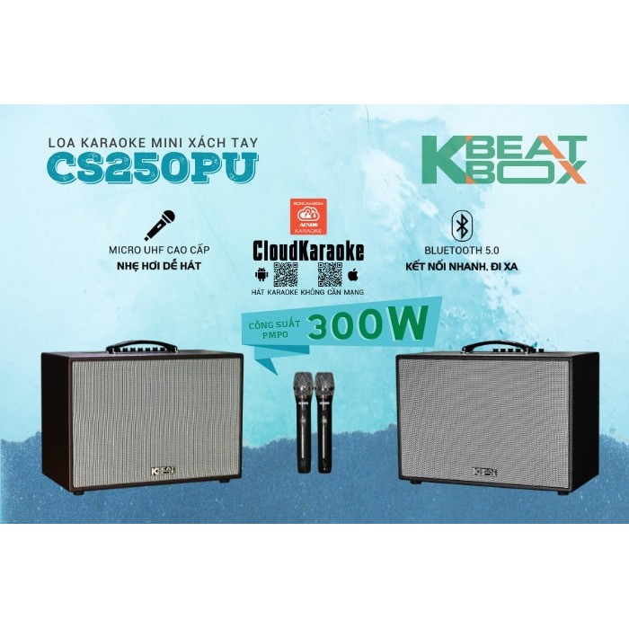 Dàn Âm Thanh Karaoke Di Động ACNOS CS250PU kèm 2 cây micro Võ Nhôm UHF công suất 300W