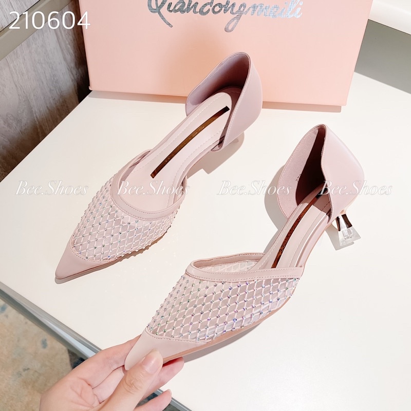 BEESHOES - GIÀY CAO GÓT BEESHOES LƯỚI ĐÍNH ĐÁ SIÊU XINH SẴN MÀU ĐEN HÔNG 210604