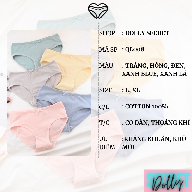 Quần lót nữ cotton trơn cao cấp kháng khuẩn đính nơ màu pastel học sinh dễ thương DOLLY-SECRET QL008 | WebRaoVat - webraovat.net.vn