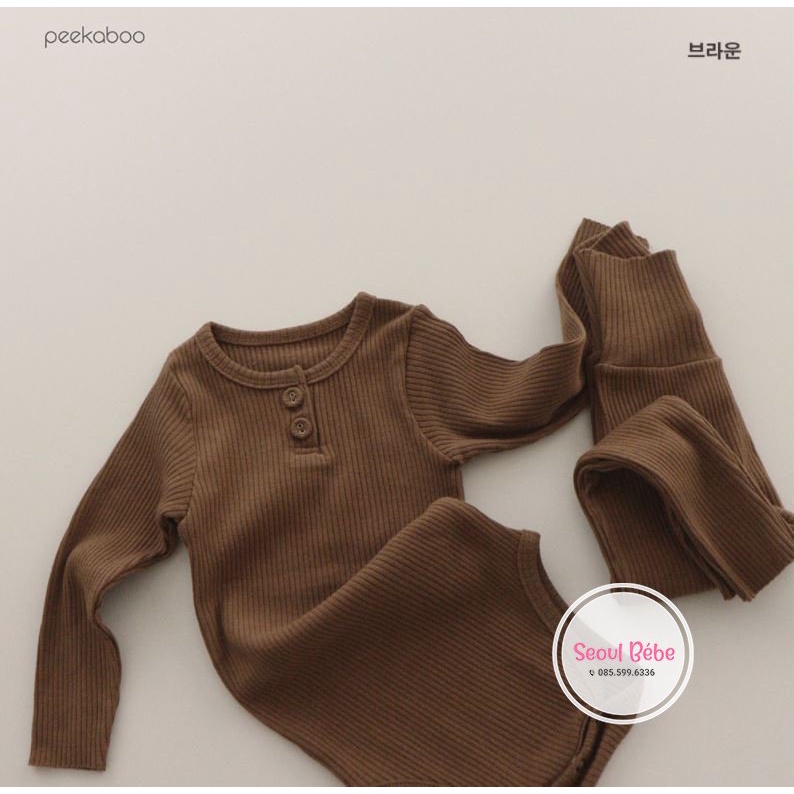 Bộ bodysuit dài tay thu đông chất gân mỏng Golgi Peekaboo made in Korea