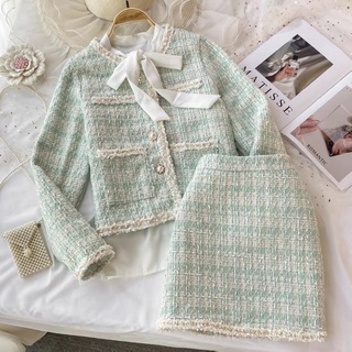 Set đầm áo vest dạ phối chân váy chữ a công sở thanh lịch